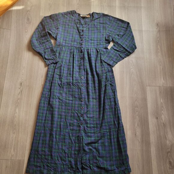 Vintage Woolrich Womens Plaid Maxi Dress With Button Front & Long Sleeves - Picture 3 of 5